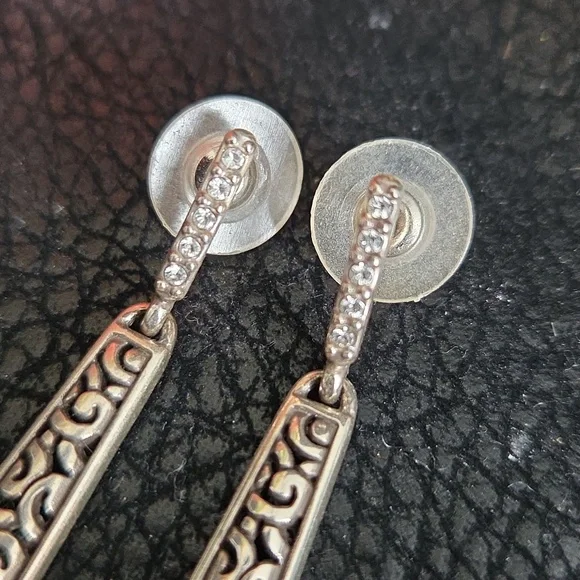 Brighton Silver Contempo Patterned Bar Drop Earrings - With Crystals - Picture 5 of 5